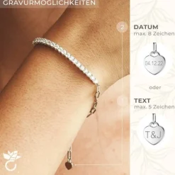 Schmuckladen AMOONIC Armband "Mixed" mit Zirkonia Steinen & gravierbaren Herzanhäng^ Schmuck