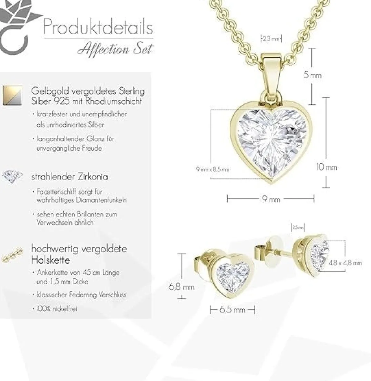 Schmuckladen AMOONIC Brautschmuck "Affections" Schmuck-Set bestehend aus Herzkette^ Hochzeit|Schmuck