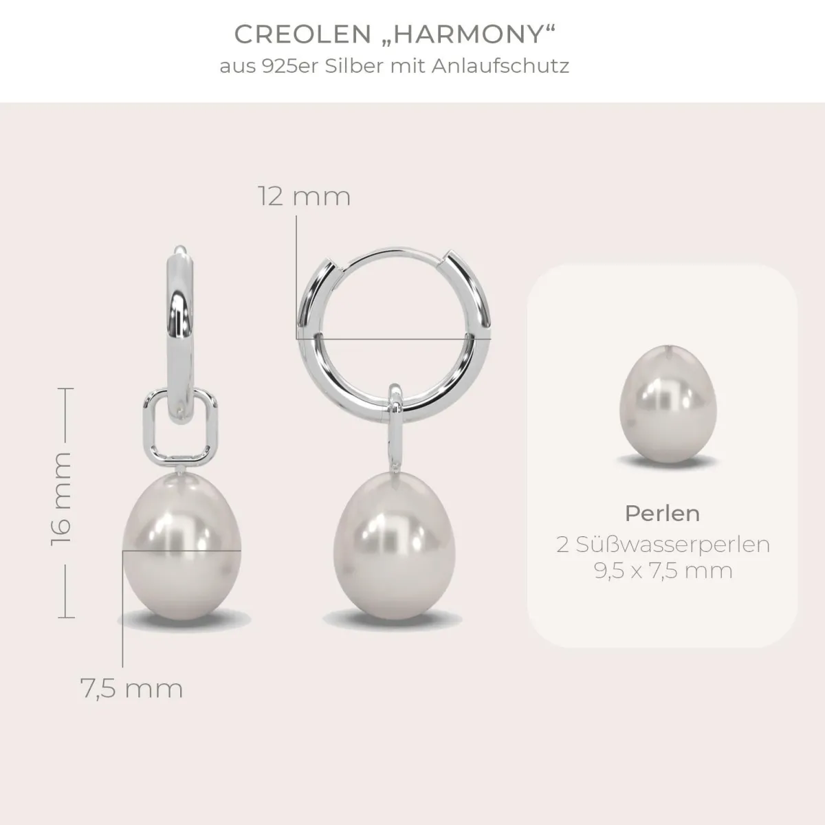 Schmuckladen AMOONIC Creolen "Harmony" Silber 925 klein Kreolen zum aufklappen mit^ Perlenohrringe|Creolen