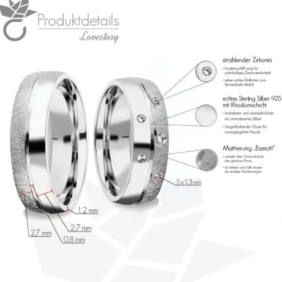 Schmuckladen AMOONIC Eheringe "Lovestory" Paarringe (Ring-Set) mit 5 Zirkonia Stein^ Hochzeit|Eheringe