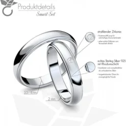 Schmuckladen AMOONIC Eheringe "Smart" Paarringe (Ring-Set) modern mit Zirkonia^ Hochzeit|Eheringe