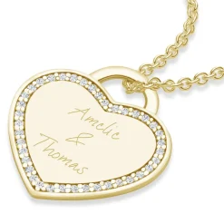 Schmuckladen AMOONIC Herzkette "Amour" Kette mit Herz-Gravurplatte & 39 Zirkonia St^ Herzketten|Herzketten Mit Gravur