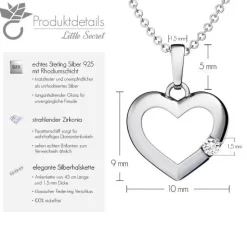 Schmuckladen AMOONIC Herzkette "Little Secret" Herzanhänger mit Herz-Zirkonia (indi^ Herzketten|Schmuck
