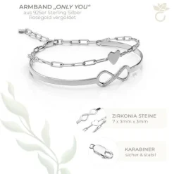 Schmuckladen AMOONIC Infinity Armband "Only you" mit Zirkonia - gravierbares Infini^ Herzarmbänder|Armreifen