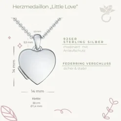 Schmuckladen AMOONIC Kindermedaillon "Little Love" 925er Silber vergoldet Herzanhän^ Medaillons|Herzketten