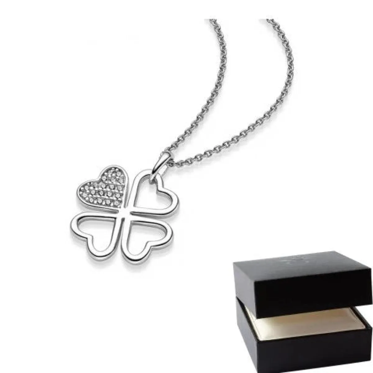 Schmuckladen AMOONIC Kleeblattkette "Great Luck" Herzanhänger mit Zirkonia - Glücks^ Schmuck