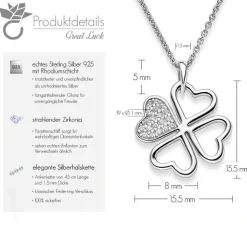 Schmuckladen AMOONIC Kleeblattkette "Great Luck" Herzanhänger mit Zirkonia - Glücks^ Schmuck