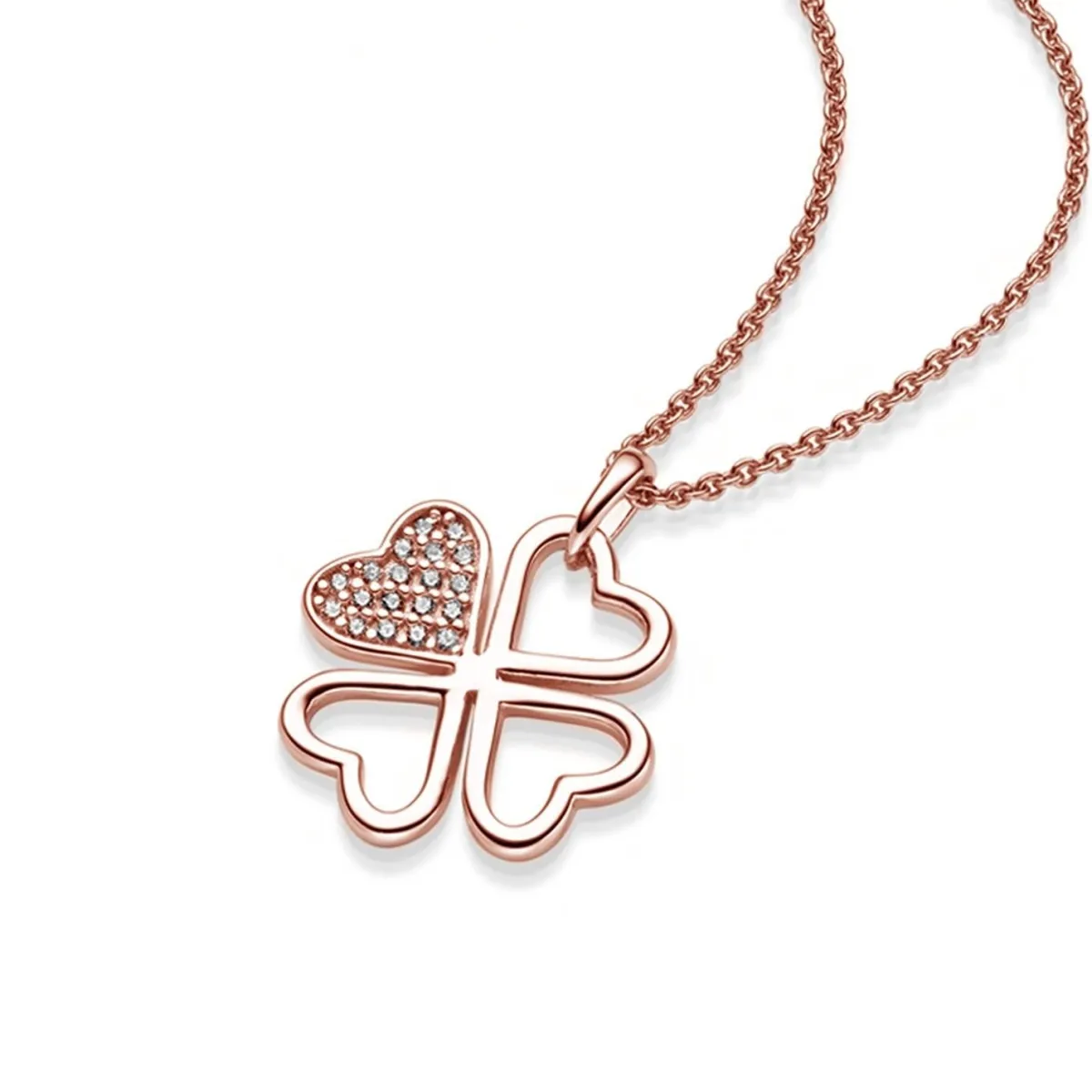 Schmuckladen AMOONIC Kleeblattkette "Great Luck" Herzanhänger mit Zirkonia - Glücks^ Schmuck