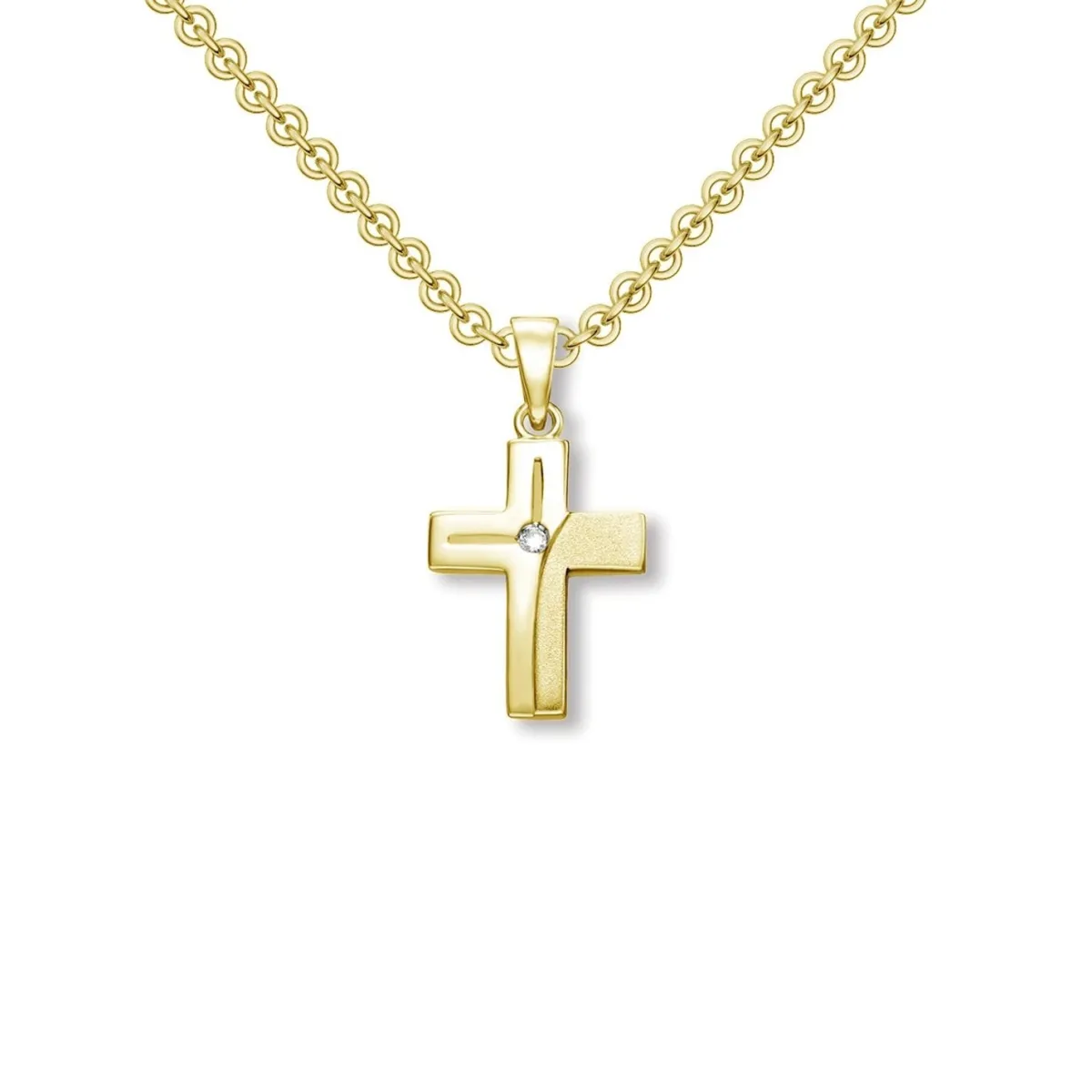 Schmuckladen AMOONIC Kreuz Kette "Aurora" Kreuzanhänger mit Zirkonia Stein - Kinder^ Konfirmation|Schmuck