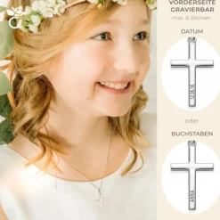 Schmuckladen AMOONIC Kreuz Kette "Honesty" individuell gravierbarer Kreuzanhänger -^ Konfirmation|Schmuck