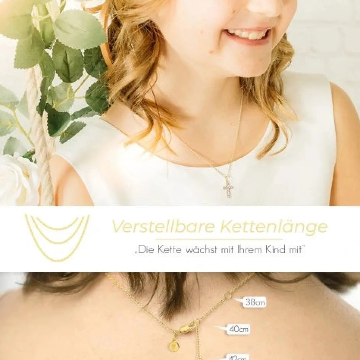 Schmuckladen AMOONIC Kreuz Kette "Sparkling Mercy" Kreuzanhänger in 333 Gelbgold mi^ Konfirmation|Schmuck