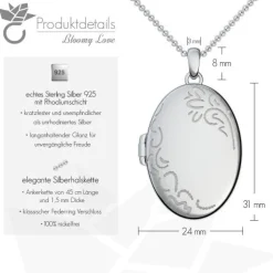 Schmuckladen AMOONIC Medaillon "Bloomy Love" Kette mit Amulett - Anhänger zum Öffne^ Medaillons|Schmuck
