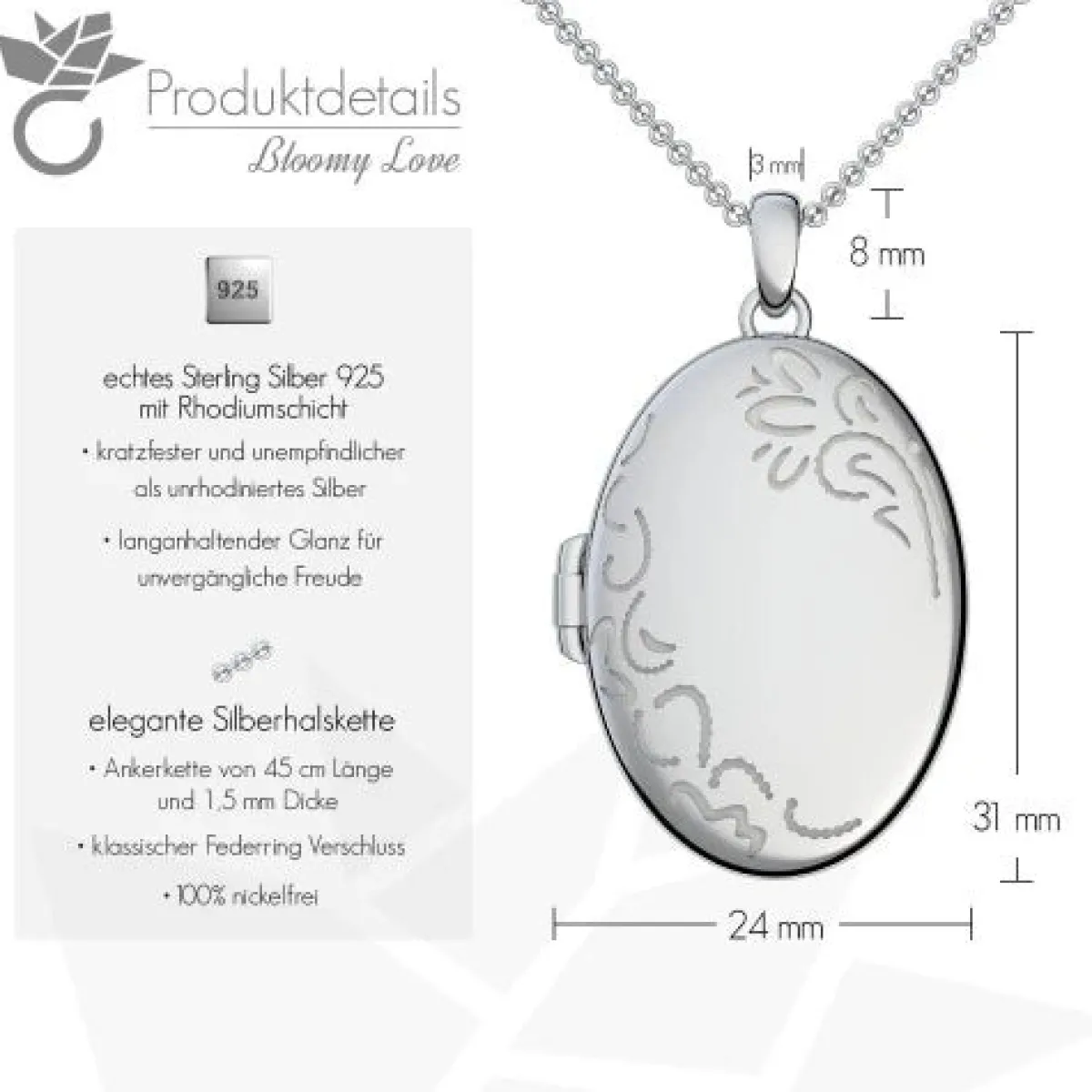 Schmuckladen AMOONIC Medaillon "Bloomy Love" Kette mit Amulett - Anhänger zum Öffne^ Medaillons|Schmuck