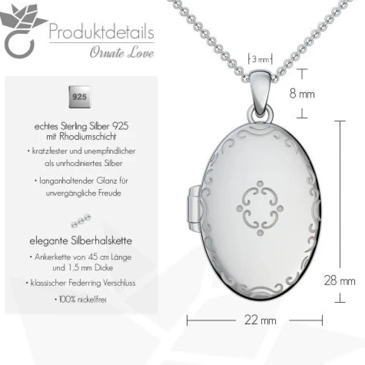 Schmuckladen AMOONIC Medaillon "Ornate Love" Kette mit Amulett - Anhänger zum Öffne^ Medaillons|Schmuck