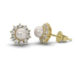Schmuckladen AMOONIC Ohrstecker "Sparkling Pearl" Blumen Ohrringe mit Süßwasserperl^ Perlenohrringe|Ohrstecker