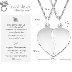 Schmuckladen AMOONIC Partnerkette "Charming Heart" teilbare Herzkette mit zwei Kett^ Herzketten|Partnerketten