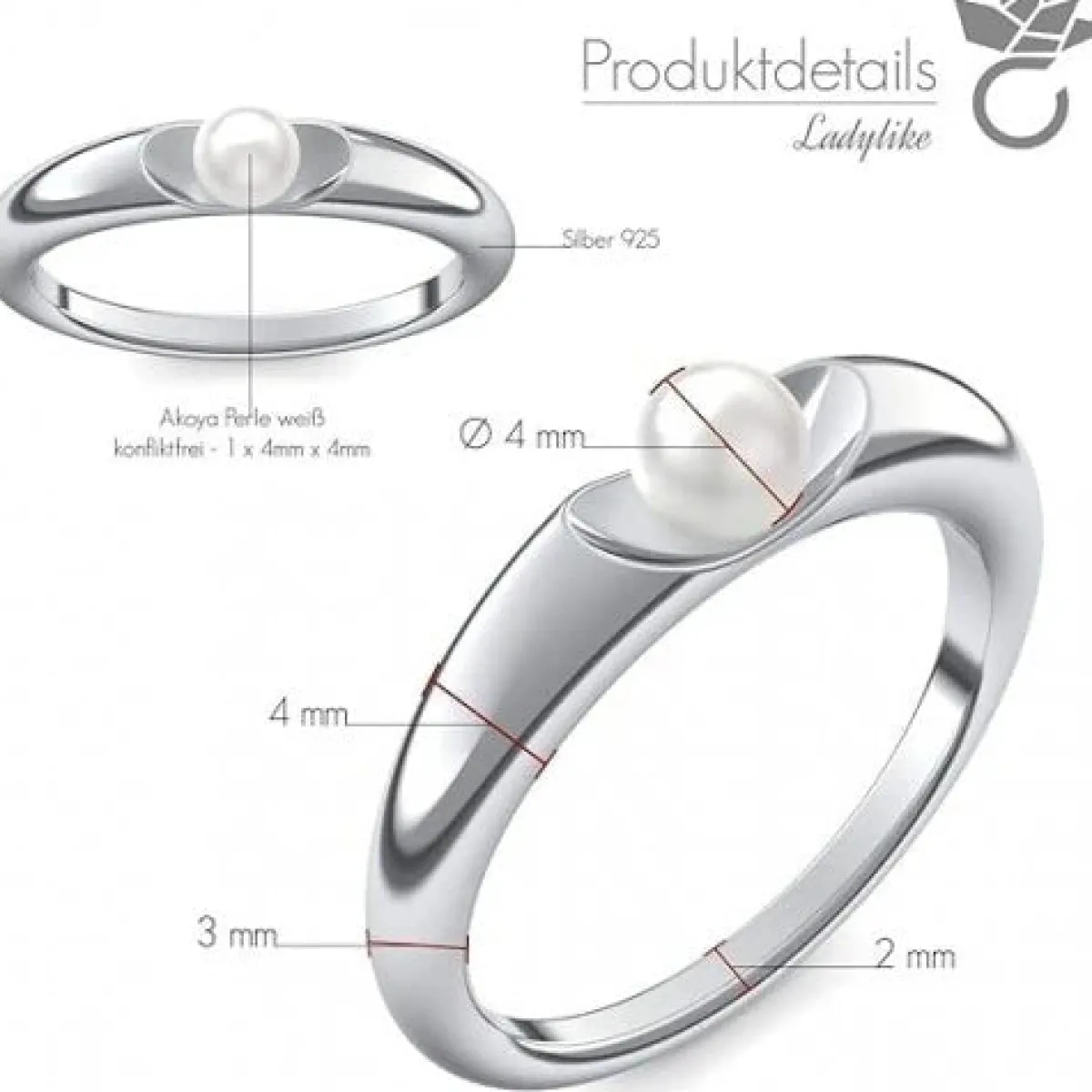 Schmuckladen AMOONIC Verlobungsring "Ladylike" extravaganter Perlenring - Material^ Verlobungsringe|Verlobung