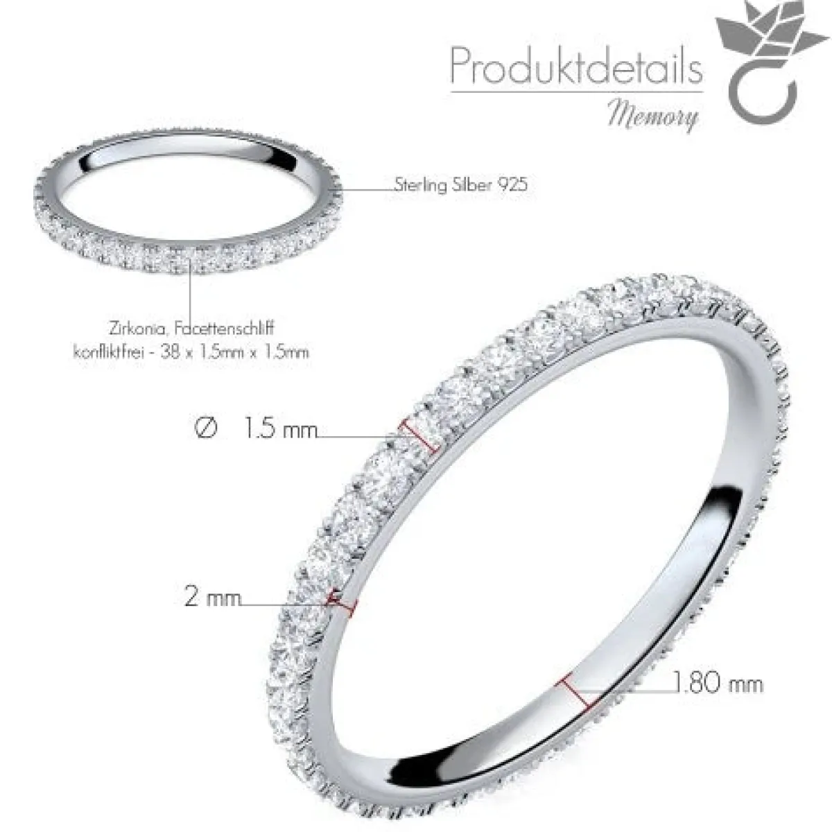 Schmuckladen AMOONIC Verlobungsring "Memory" funkelnder Memoryring mit 38 Zirkonia^ Verlobungsringe|Verlobung