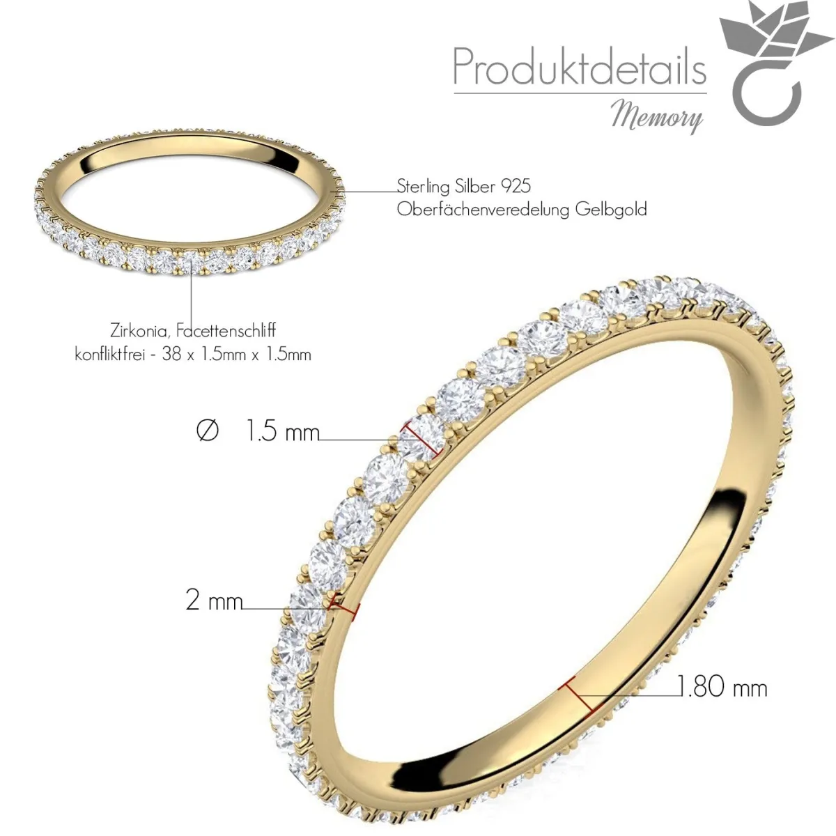 Schmuckladen AMOONIC Verlobungsring "Memory" funkelnder Memoryring mit 38 Zirkonia^ Verlobungsringe|Verlobung