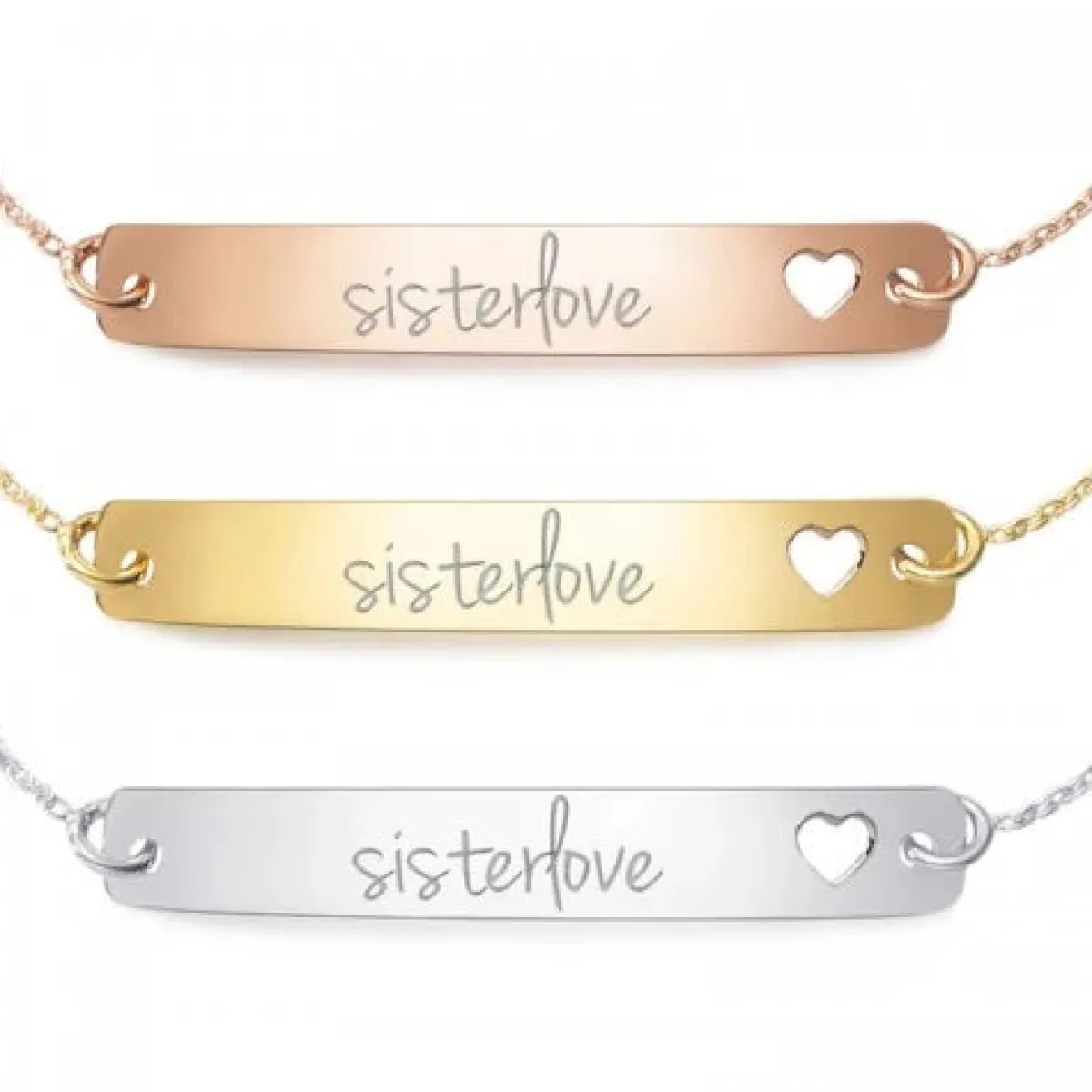 Schmuckladen Armband mit Gravur "sisterlove" - 925 Sterlingsilber | Rückseite indiv^ Schmuck|Armbänder Mit Gravur