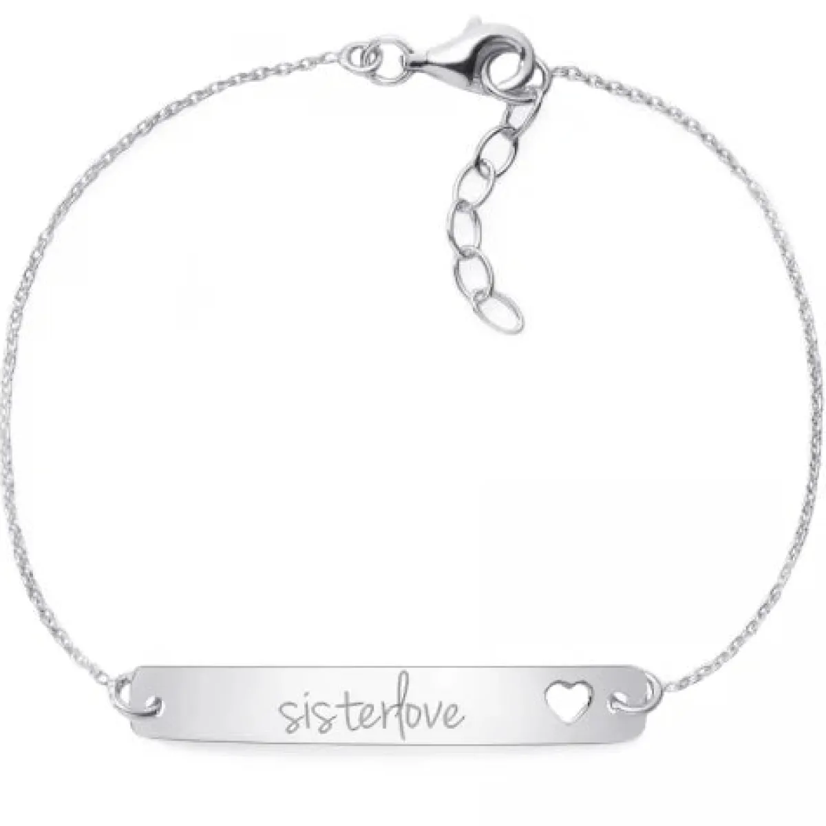 Schmuckladen Armband mit Gravur "sisterlove" - 925 Sterlingsilber | Rückseite indiv^ Schmuck|Armbänder Mit Gravur