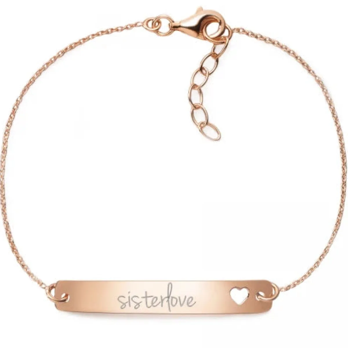 Schmuckladen Armband mit Gravur "sisterlove" - 925 Sterlingsilber | Rückseite indiv^ Schmuck|Armbänder Mit Gravur