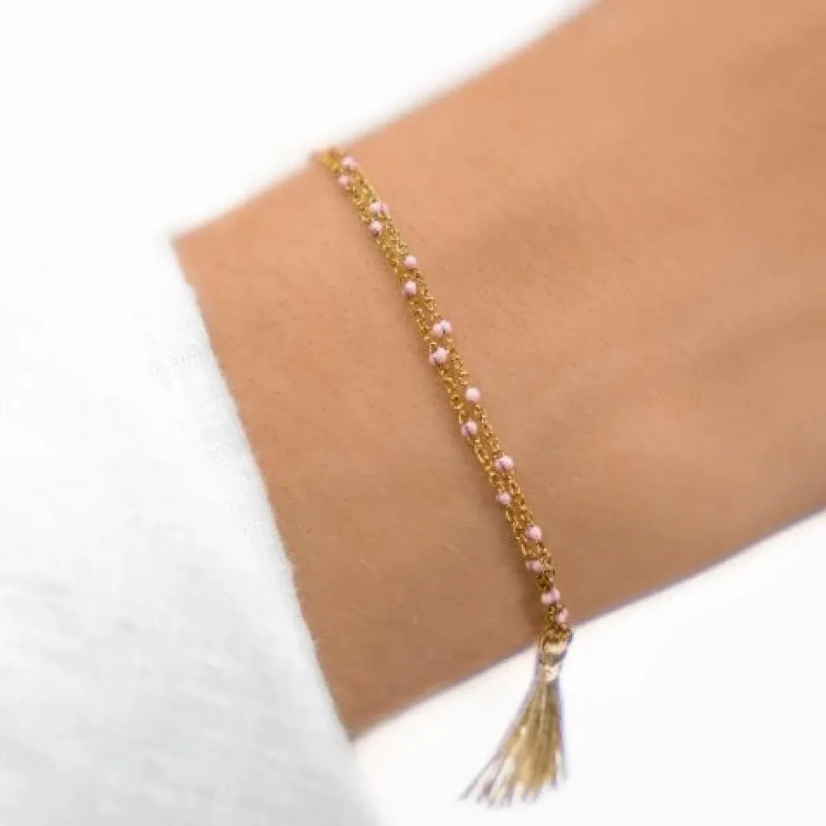 Schmuckladen Armband mit Puschel Misty Rose^ Edelstahl Armbänder|Schmuck