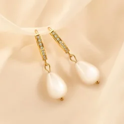 Schmuckladen Creolen mit Perle und Zirkonia Grafecul Pearl^ Weihnachten|Schmuck