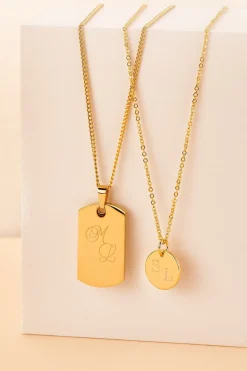 Schmuckladen Dog-Tag Halskette Square mit Initialen^ Edelstahl Halsketten|Ketten Mit Gravur