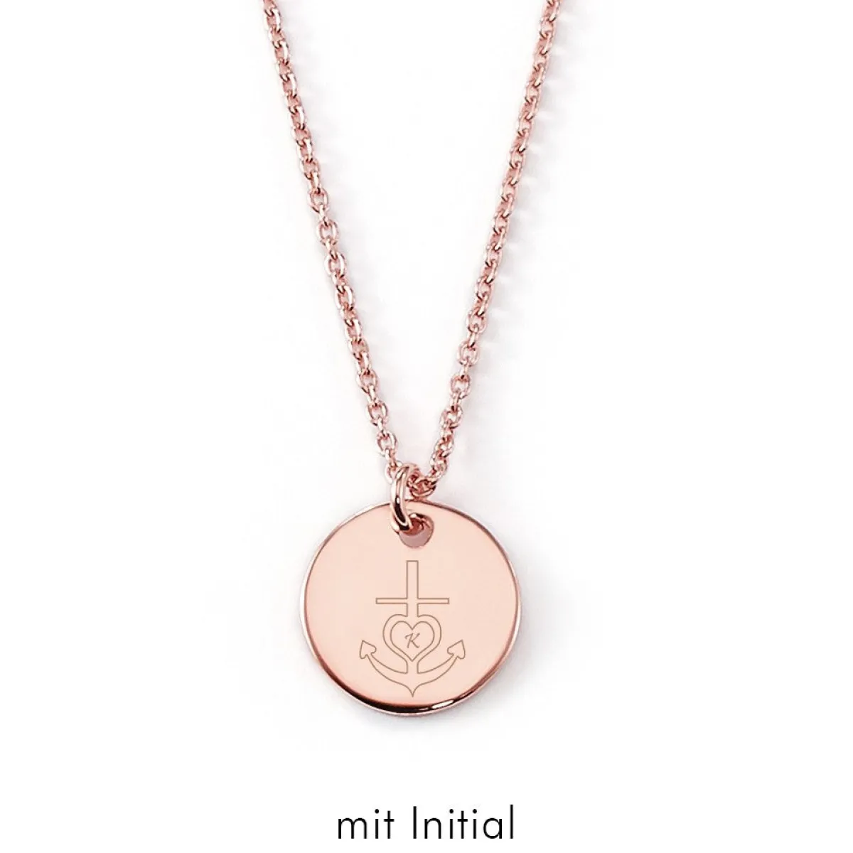 Schmuckladen Gravierbare Halskette "Glaube, Liebe, Hoffnung" mit rundem Anhänger^ Konfirmation|Schmuck