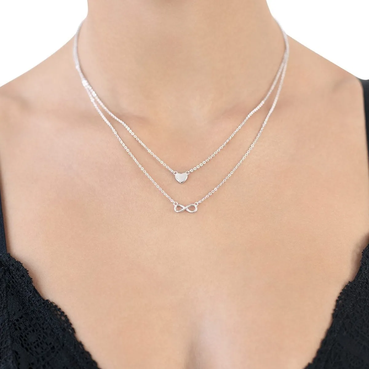 Schmuckladen Halskette Double Chain Infinity-Love - 925 Sterlingsilber^ Valentinstag|Herzketten