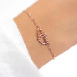 Schmuckladen Herz-Armband Double Feeling mit Zirkonia - 925 Sterlingsilber^ Valentinstag|Herzarmbänder
