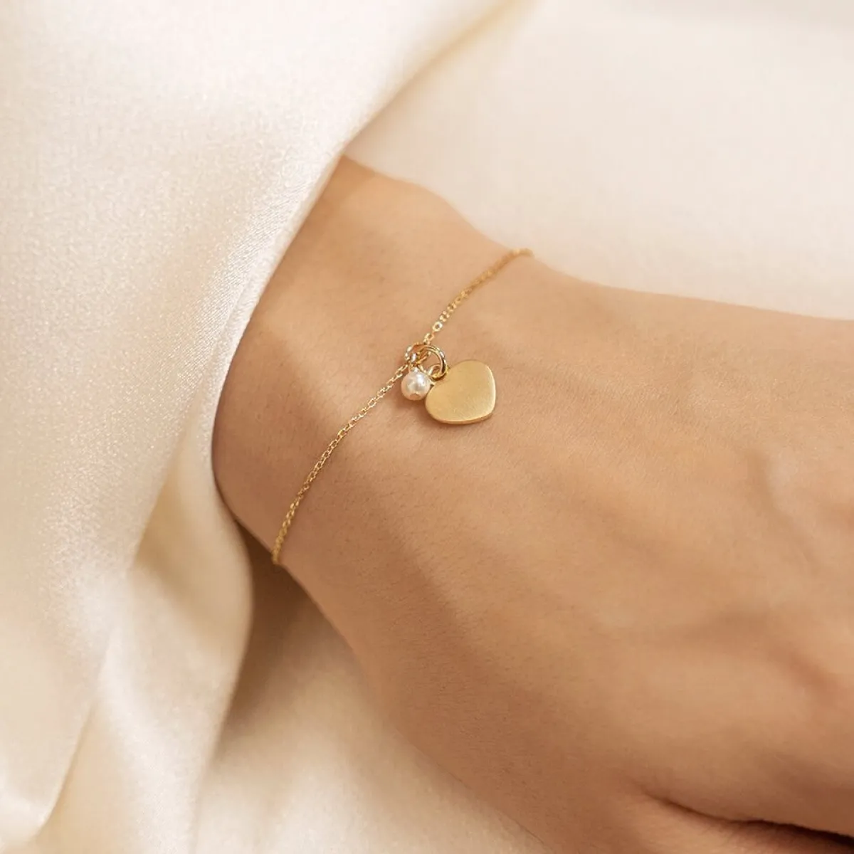 Schmuckladen Herz-Armband Frosty Heart mit Süßwasserperle - 925 Sterlingsilber^ Valentinstag|Perlenarmbänder