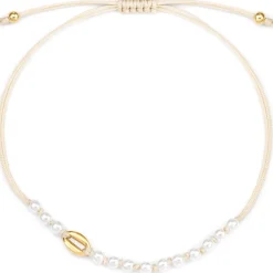 Schmuckladen Kauri-Armband mit Perlen - 925 Sterlingsilber^ Stoffarmbänder|Perlenarmbänder