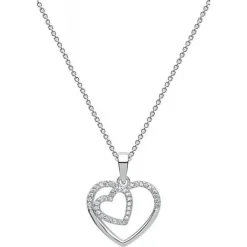 Schmuckladen Silber-Kette rhodiniert Zirkonia mit zwei Herzen^ Herzketten|Schmuck