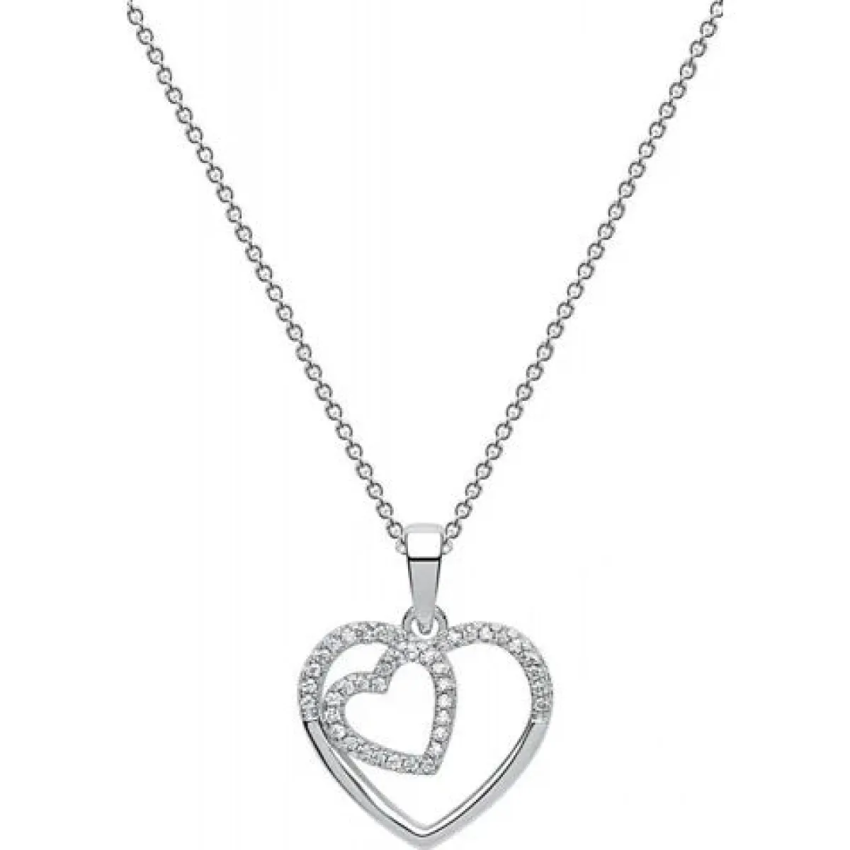 Schmuckladen Silber-Kette rhodiniert Zirkonia mit zwei Herzen^ Herzketten|Schmuck