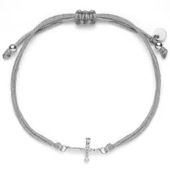 Schmuckladen Stoffarmband Kreuz mit Zirkonia - 925 Sterlingsilber^ Konfirmation|Schmuck